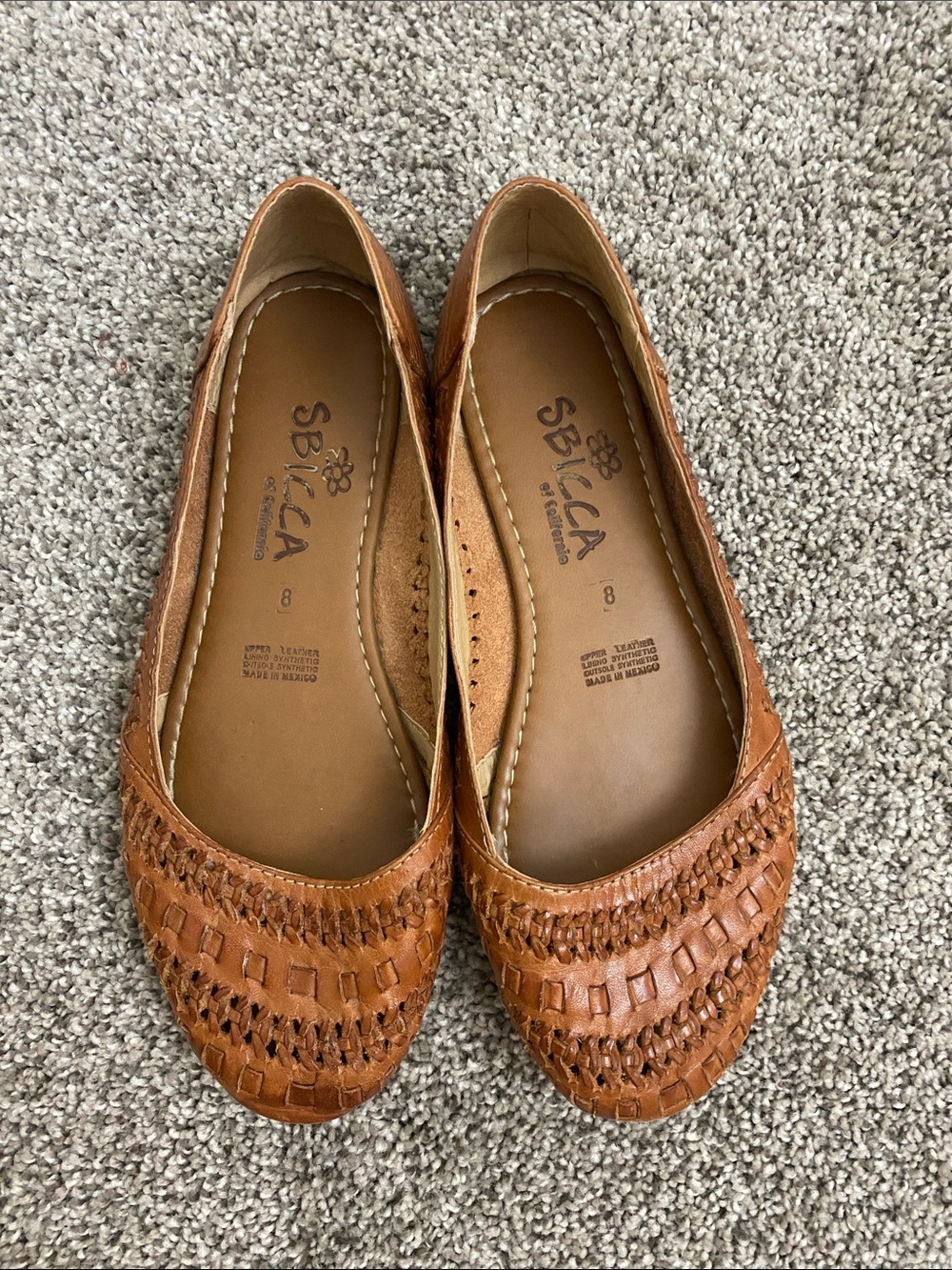 Sbicca Cognac Woven Leather Ballet Flats